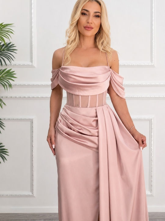 Sommer Abendkleid Slip Dress Satin Wickel mit Masche Rosa