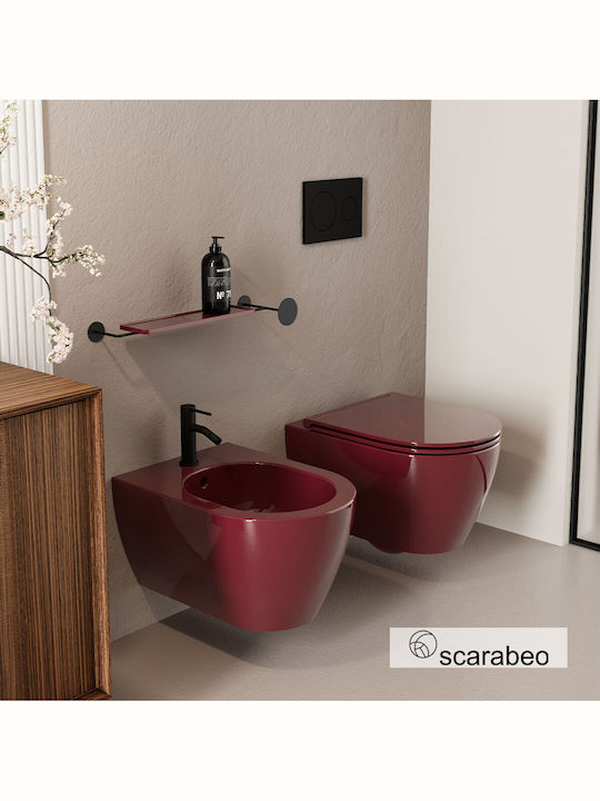 Scarabeo GLAM/50 Wandhängende Toilette mit Schlankem Deckel Sanftes Schließen Kirschglanz Scarabeo GLAM/50 Wandhängende Toilette mit Schlankem Deckel Sanftes Schließen Kirschglanz
