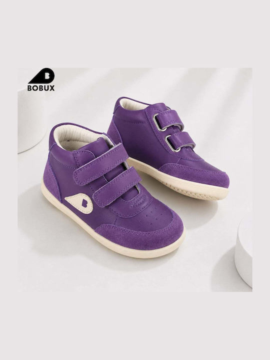 Step Up 19-22 Leather Kids Ankle Boots with Hoop & Loop Closure Purple