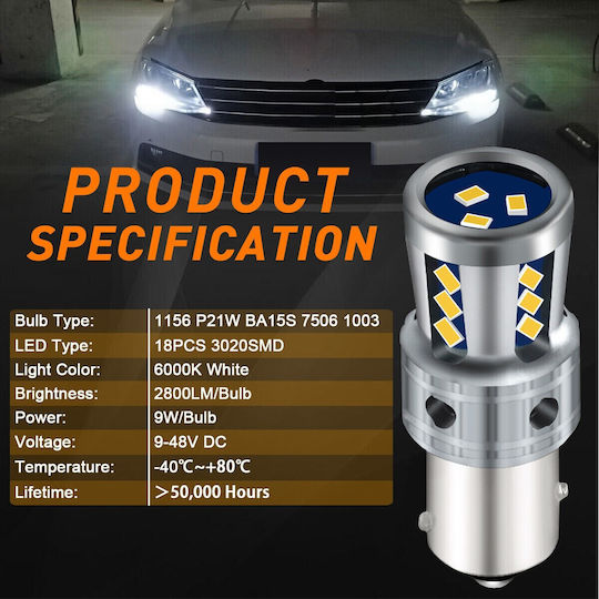 VenCore Lamps Car P21/5W Canbus LED 6000K Cold White 8-48V 9W 1pcs