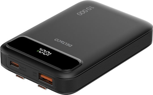 Deltaco PB-CC100 Baterie Externă 10000mAh 20W cu Port USB-A și Port USB-C Power Delivery / Încărcare Rapidă Neagră