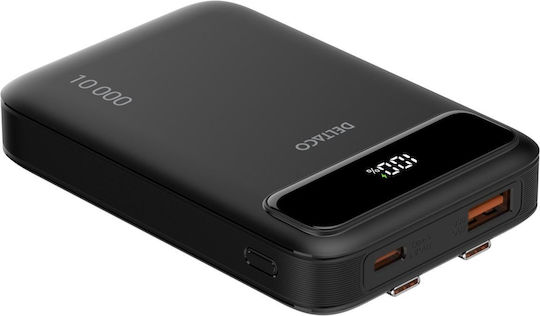 Deltaco PB-CC100 Baterie Externă 10000mAh 20W cu Port USB-A și Port USB-C Power Delivery / Încărcare Rapidă Neagră