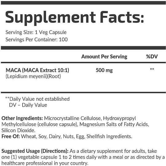Fuel Up Maca 10:1 500mg 100 Vegetable Capsules