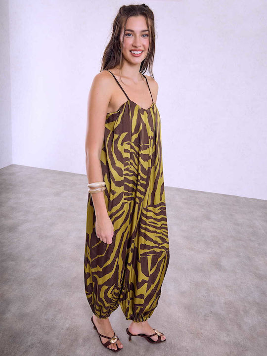 Celestino Едноделна Дамска Форма Сатен Animal Print Loose Fit Маслиненозеленa
