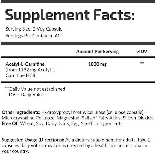 Fuel Up Acetyl L-Carnitine 500mg 120 Vegetable Capsules