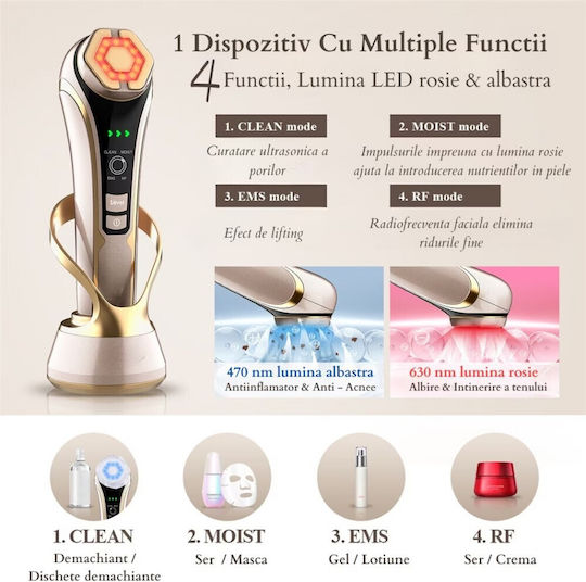 Dispozitiv Profesional 6 În 1 Pentru Tratament Facial Rejuvenare A Pielii Mr168 4 Funcții Mezoterapie Rf Led Lifting Anti Rid Ems Vibrații Microcurent Îngrijire A Porilor Masaj Facial Auriu