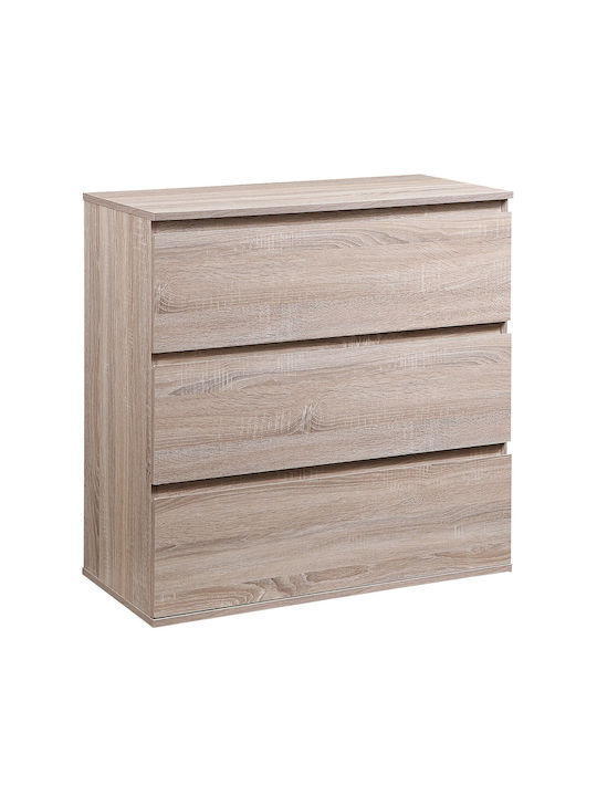 Kommode Schlafzimmer Holz mit 3 Schubladen Natürliches Holzschatten 80x40x80cm