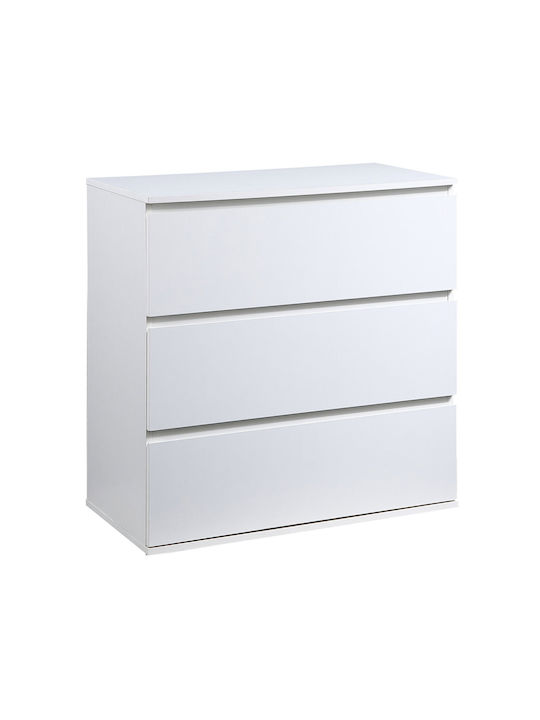 Comodă Dormitor Din Lemn Cu 3 Sertare Alb 80x40x80cm