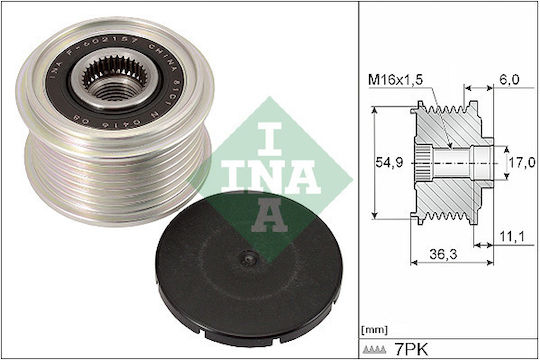Ina Free Wheel System Generator Alternator Bearing Nissan Np300 Navara Renault Alaskan 2.3d 7 Stripes 7 Ribs 6mm Groove