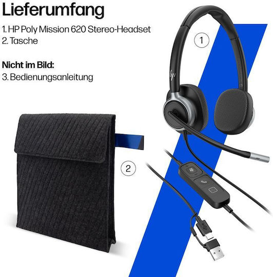 Poly Mission 615 On Ear Multimedia Ακουστικά με μικρόφωνο και σύνδεση USB-A / USB-C