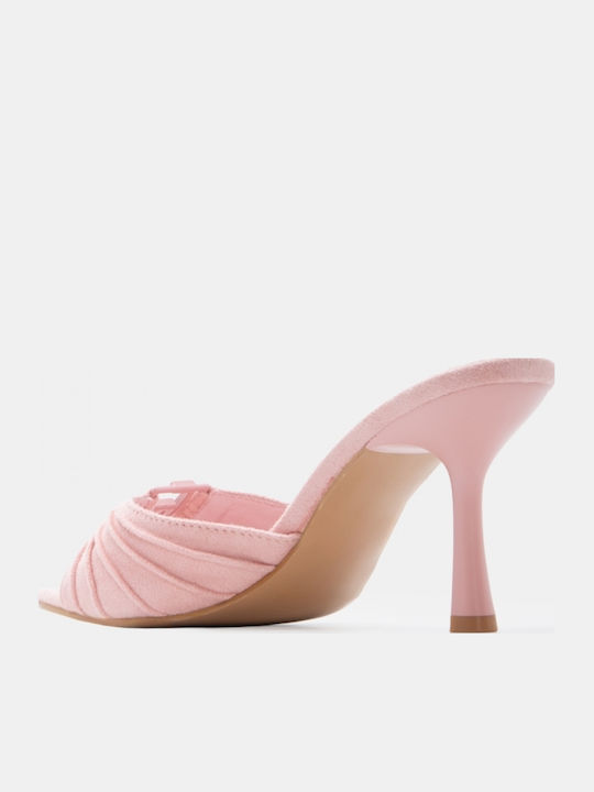 Pantofi Mules Dama De Catifea Cu Toc Înalt Roz