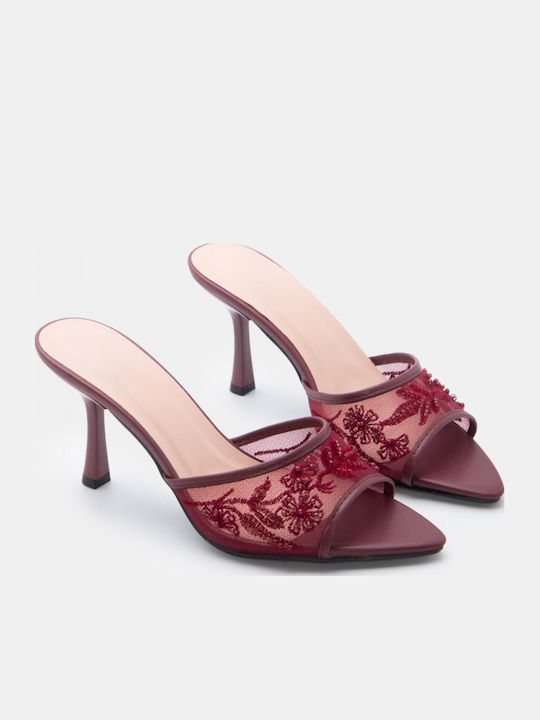 Mules With High Heel In Burgundy Colour