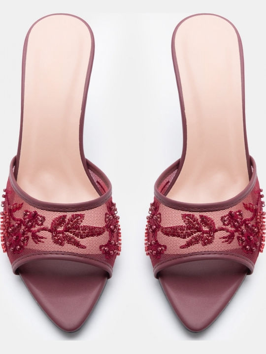 Mules With High Heel In Burgundy Colour