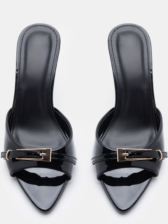 Patent Leather Mules With High Heel In Black Colour