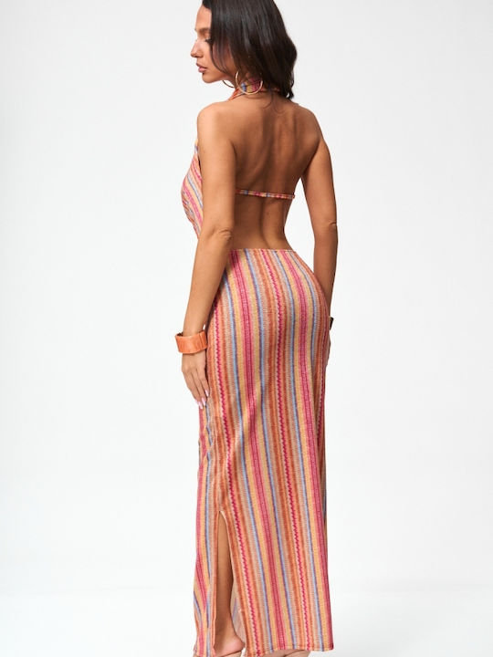 Summer Maxi Dress for Wedding - Christening Drape Open Back Orange