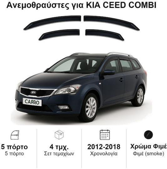 Heko Set of Windbreakers Front and Rear Car Dark Fime for Kia Ceed 4pcs