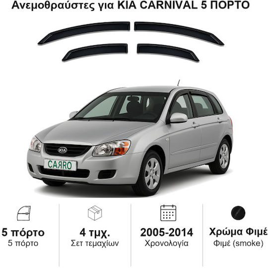 Heko Set of Windbreakers Front and Rear Car Dark Fime for Kia Carnival 4pcs