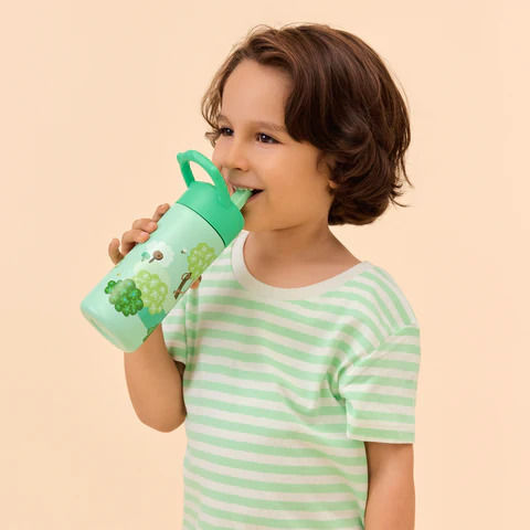 Affenzahn Kids Water Bottle Stainless Steel with Straw Non Spill 430ml
