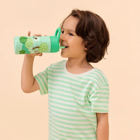 Affenzahn Kids Water Bottle Stainless Steel with Straw Non Spill 430ml