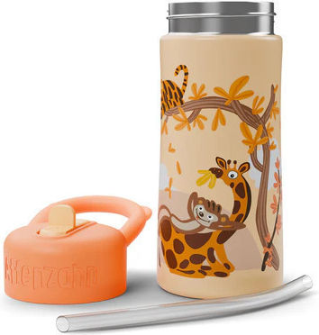 Affenzahn Kids Water Bottle Stainless Steel with Straw Non Spill 430ml