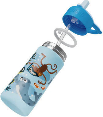 Affenzahn Kids Water Bottle Stainless Steel with Straw Non Spill 430ml