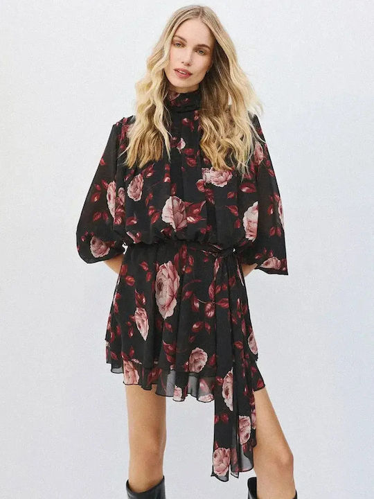 Summer Mini Dress with Ruffles Black