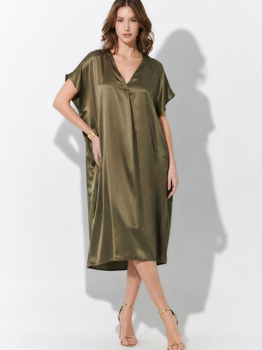 Sommer Midi Hemdkleid in Olivgrün
