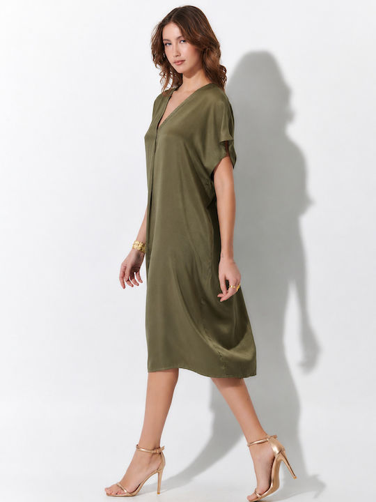 Sommer Midi Hemdkleid in Olivgrün