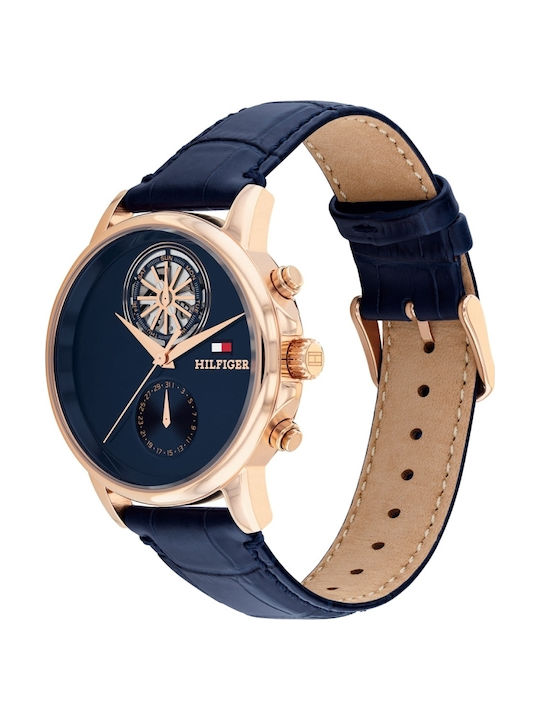Tommy Hilfiger Stewart Ceas Bărbătesc 40mm Cu Baterie Și Curea Din Piele Albastră