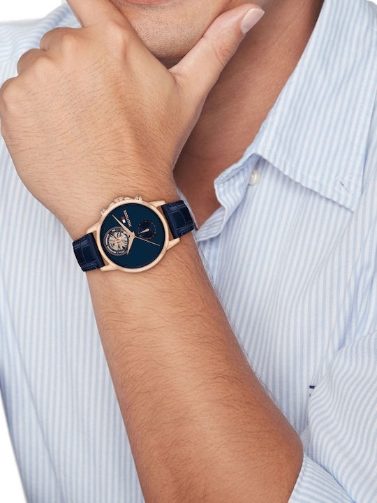 Tommy Hilfiger Stewart Ceas Bărbătesc 40mm Cu Baterie Și Curea Din Piele Albastră