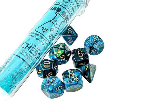 Gemini Green-teal/gold Lab Polyhedral 7-die Set