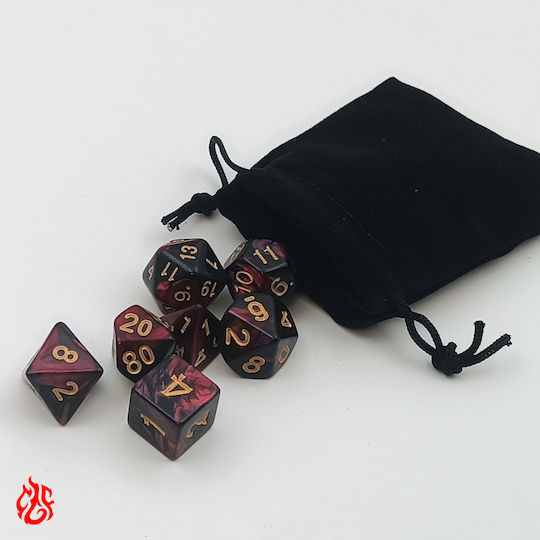 Two-Tone Black Red Dice Set Pouch Set of Acrylic Dice RPG Dungeons & Dragons Pathfinder Wargames