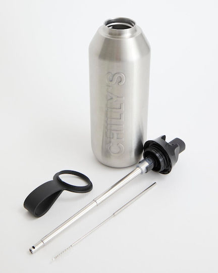 Chilly's Thermos Bottle Stainless Steel BPA Free 500ml Stainless Steel with Straw, Mouthpiece, Loop and Handle