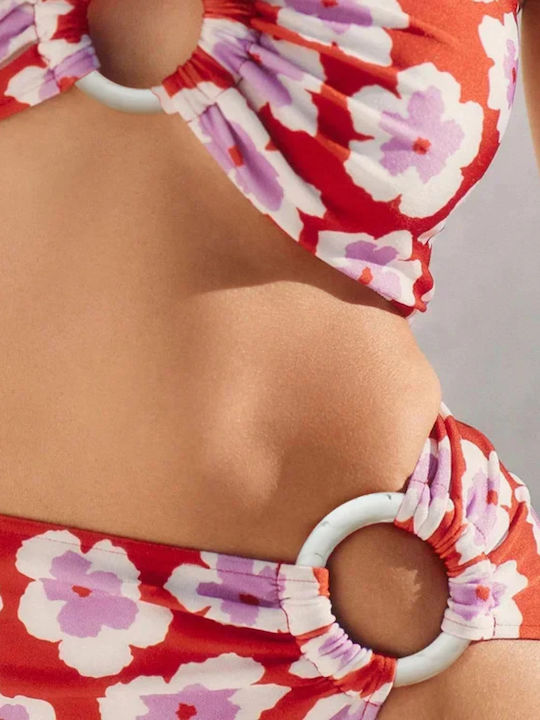 Set Bikini Hohe Taille Blumen Bikini