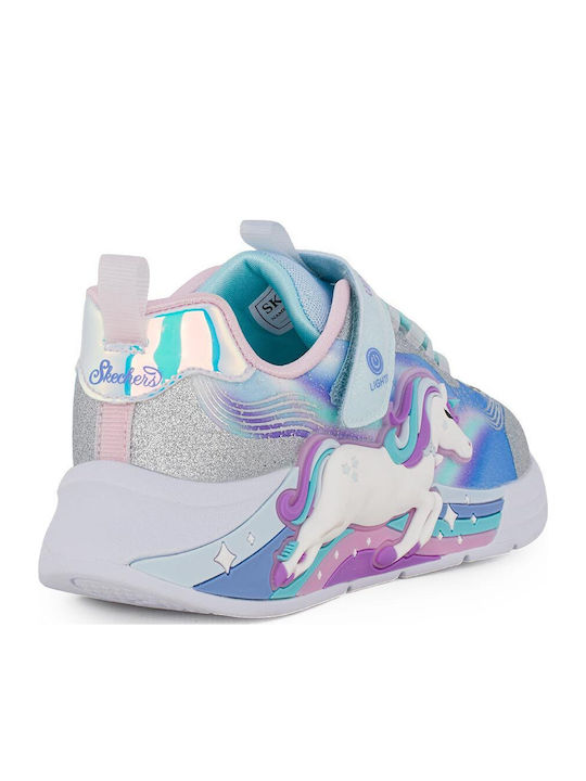 Kids Sneakers with Hoop & Loop Closure & with Lights Silver