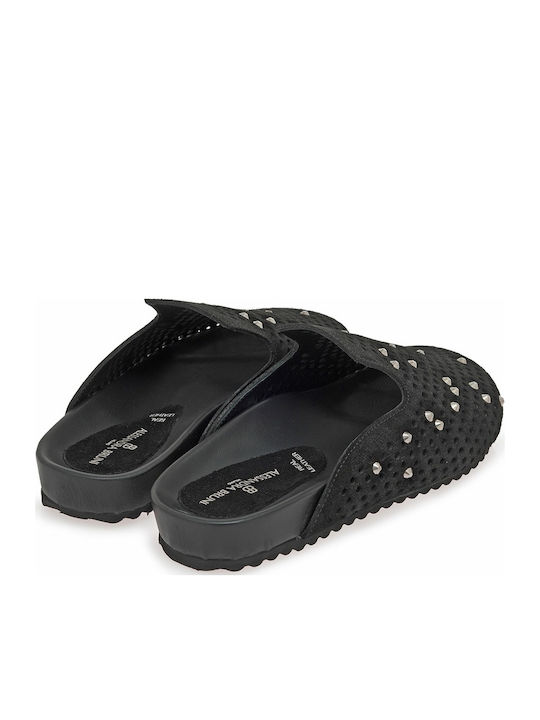 Flat Leather Mules In Black Colour