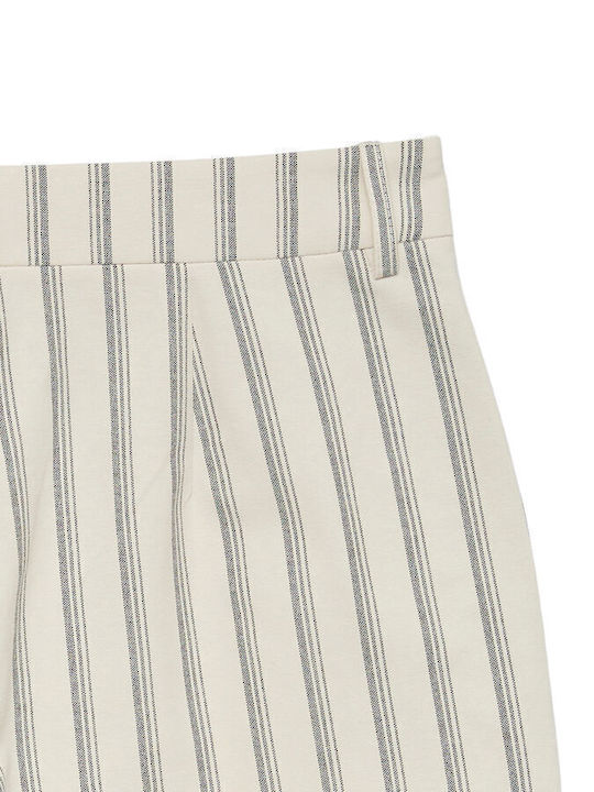 Damen Hochgeschnittenes Leinenhose in Gerader Bein Stil Gestreift Snow White W China Blue Streifen