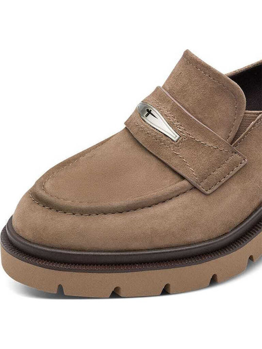 Δερμάτινα Γυναικεία Loafers σε Μπεζ Χρώμα