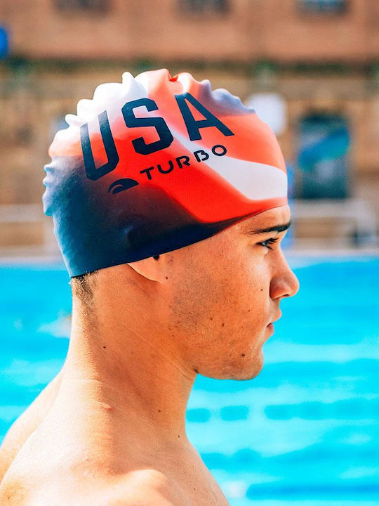 Turbo Marble Usa Silicone Swimming Cap Turbo Blue Red