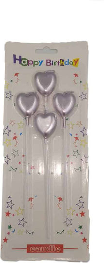Set Heart Candles 4 Pieces Silver