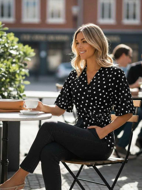 Women's Blouse Polka Dot Black