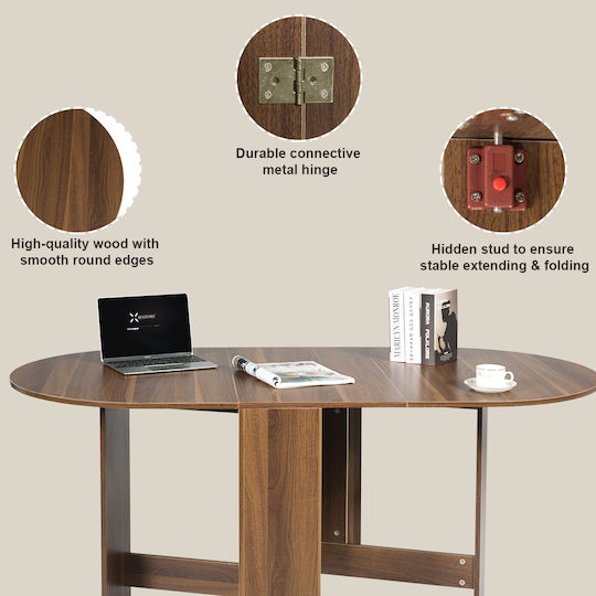 Foldable Wooden Brown Dining Table 75x80x163cm
