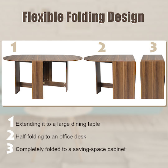 Foldable Wooden Brown Dining Table 75x80x163cm
