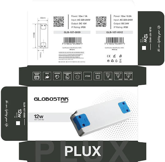 GloboStar Adjustable Dimmable LED Power Supply IP20 12W Output Voltage 24V