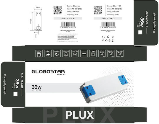 GloboStar Adjustable Dimmable LED Power Supply IP20 36W with Output Voltage 24V