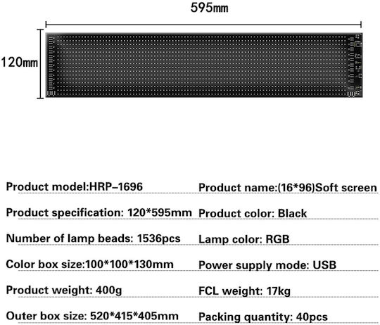 GloboStar Scrollende LED-Schilder Einseitig Wasserdicht 96x16cm RGB