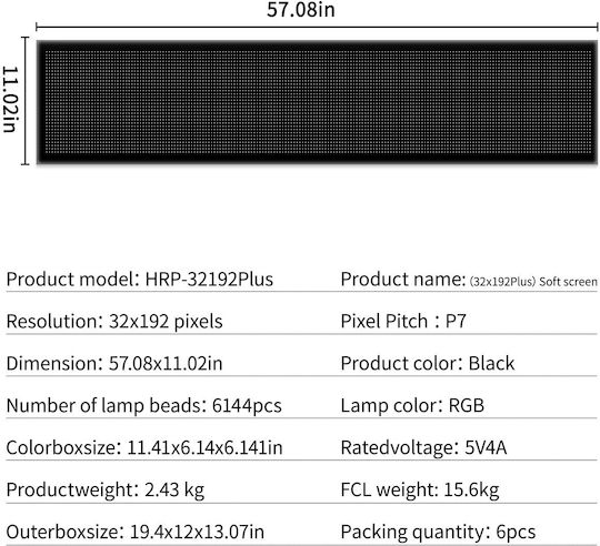 GloboStar Плъзгаща се LED Табела Едностранно Водоустойчива 192x32cm RGB