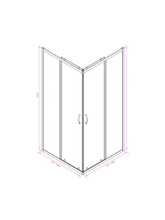 Inter Ceramic Καμπίνα Ντουζιέρας με Συρόμενη Πόρτα 80x80x180cm Fabric