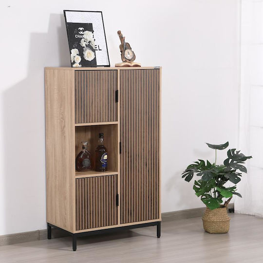 Rythmos Подова Витрина от Метал със Стъкло и Осветление Sonoma-Wallnut 70x40x120cm 0033-127-015