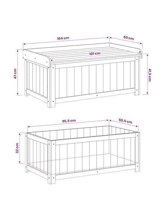vidaXL Wooden Outdoor Storage Box L104xW60xH47cm